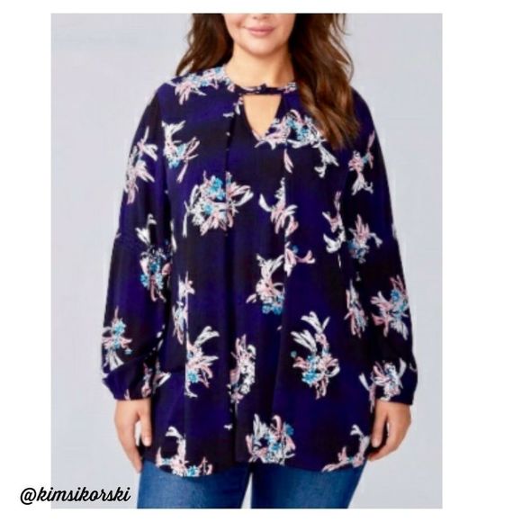 Lane Bryant‎ Spring Floral Print CHOKER-NECK Tunic - Picture 1 of 7